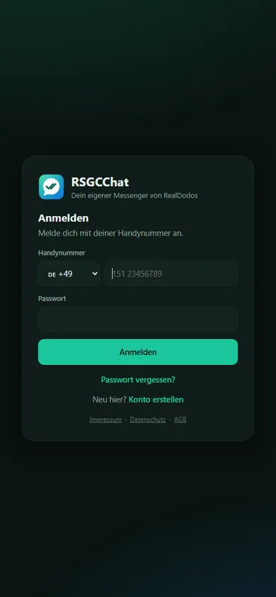 RSGCChat – Ansicht am Handy